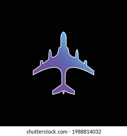 Airplane Black Shape From Top View blue gradient vector icon