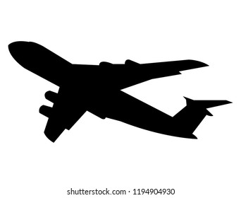 Airplane black silhouette, isolated on white background