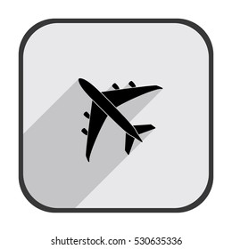 Airplane - black vector icon with  long shadow