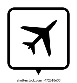 Airplane - black vector icon;  message bubble