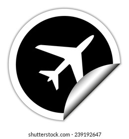 Airplane  - black  vector icon. Round sticker.