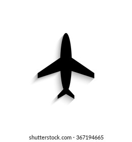 Airplane - black vector icon  with shadow