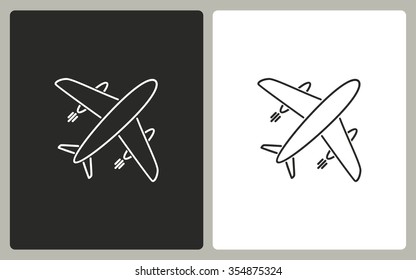 Airplane -  black and white icons. Vector illustration