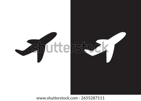 airplane black and white silhouette vector, Simple silhouette Design vector icon with white and black background. Plane icon set.