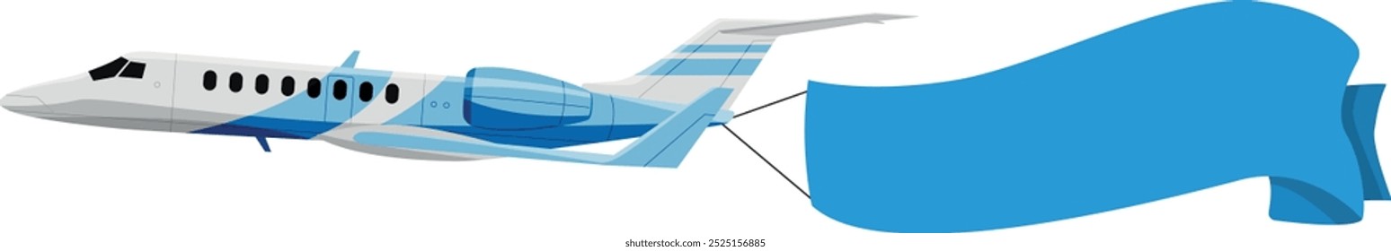 Airplane with blank banner ribbon template. Sky ad