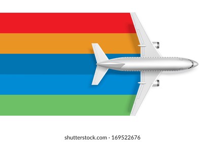 Airplane with blank rainbow for message text vector illustration