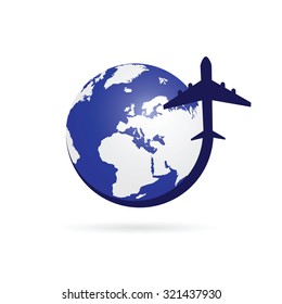 airplane with blue globe symbol vector on white