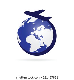 airplane with blue globe symbol vector illustration