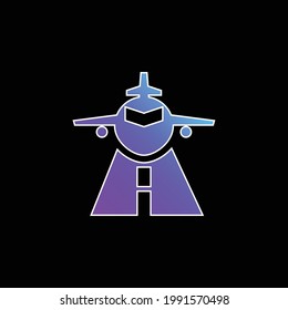 Airplane blue gradient vector icon