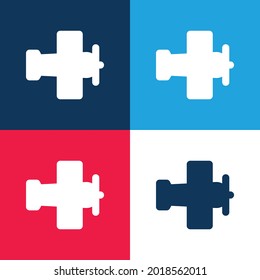 Conjunto de iconos mínimo de cuatro colores azul y rojo del avión