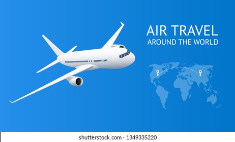 Airplane in blue sky. Air Travel, Vacation or Business concept. Travel by air transport