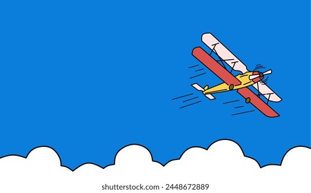 Airplane with blue sky background perfect for aviation day, poster, post card, wallpaper 