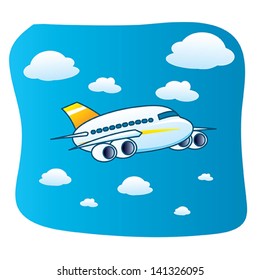 airplane in the blue sky with clouds