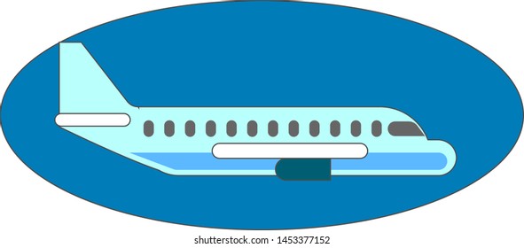 Avión en esfera azul, ilustración, vector sobre fondo blanco.
