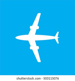 airplane blue and white square symbol, vector illustration