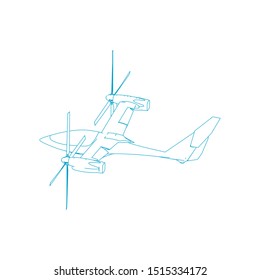 Airplane blueprint. Outline aircraft on isolated background. Vector illustration. Aviation drawing blueprint, plane sketch graphic