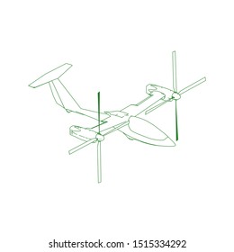 Airplane blueprint. Outline aircraft on isolated background. Vector illustration. Aviation drawing blueprint, plane sketch graphic