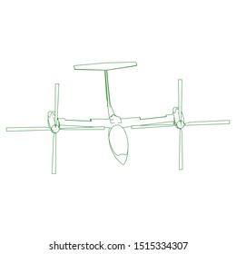 Airplane blueprint. Outline aircraft on isolated background. Vector illustration. Aviation drawing blueprint, plane sketch graphic