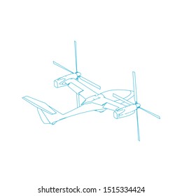 Airplane blueprint. Outline aircraft on isolated background. Vector illustration. Aviation drawing blueprint, plane sketch graphic