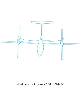 Airplane blueprint. Outline aircraft on isolated background. Vector illustration. Aviation drawing blueprint, plane sketch graphic