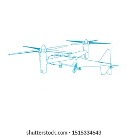 Airplane blueprint. Outline aircraft on isolated background. Vector illustration. Aviation drawing blueprint, plane sketch graphic