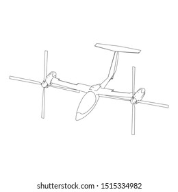 Airplane blueprint. Outline aircraft on isolated background. Vector illustration. Aviation drawing blueprint, plane sketch graphic