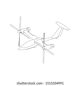 Airplane blueprint. Outline aircraft on isolated background. Vector illustration. Aviation drawing blueprint, plane sketch graphic