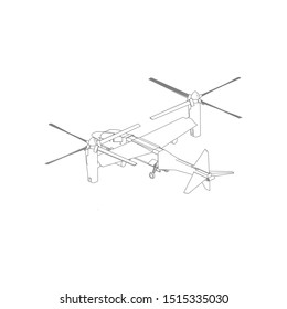 Airplane blueprint. Outline aircraft on isolated background. Vector illustration. Aviation drawing blueprint, plane sketch graphic