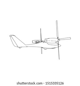 Airplane blueprint. Outline aircraft on isolated background. Vector illustration. Aviation drawing blueprint, plane sketch graphic