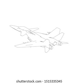 Airplane blueprint. Outline aircraft on isolated background. Vector illustration. Aviation drawing blueprint, plane sketch graphic