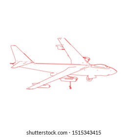 Airplane blueprint. Outline aircraft on isolated background. Vector illustration. Aviation drawing blueprint, plane sketch graphic