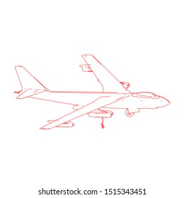 Airplane blueprint. Outline aircraft on isolated background. Vector illustration. Aviation drawing blueprint, plane sketch graphic