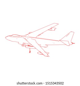 Airplane blueprint. Outline aircraft on isolated background. Vector illustration. Aviation drawing blueprint, plane sketch graphic