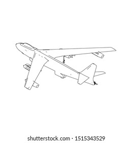 Airplane blueprint. Outline aircraft on isolated background. Vector illustration. Aviation drawing blueprint, plane sketch graphic