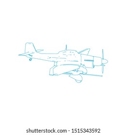 Airplane blueprint. Outline aircraft on isolated background. Vector illustration. Aviation drawing blueprint, plane sketch graphic