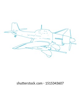 Airplane blueprint. Outline aircraft on isolated background. Vector illustration. Aviation drawing blueprint, plane sketch graphic