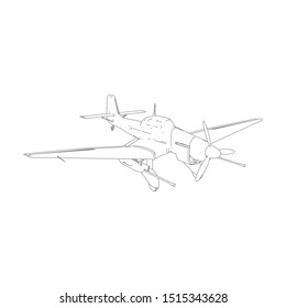 Airplane blueprint. Outline aircraft on isolated background. Vector illustration. Aviation drawing blueprint, plane sketch graphic