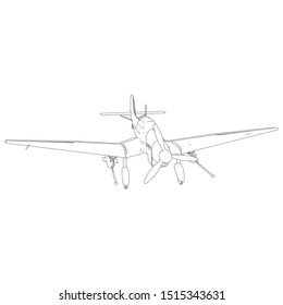 Airplane blueprint. Outline aircraft on isolated background. Vector illustration. Aviation drawing blueprint, plane sketch graphic