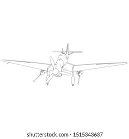 Airplane blueprint. Outline aircraft on isolated background. Vector illustration. Aviation drawing blueprint, plane sketch graphic