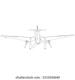 Airplane blueprint. Outline aircraft on isolated background. Vector illustration. Aviation drawing blueprint, plane sketch graphic