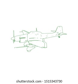 Airplane blueprint. Outline aircraft on isolated background. Vector illustration. Aviation drawing blueprint, plane sketch graphic