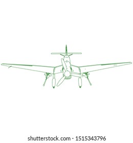 Airplane blueprint. Outline aircraft on isolated background. Vector illustration. Aviation drawing blueprint, plane sketch graphic