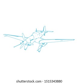 Airplane blueprint. Outline aircraft on isolated background. Vector illustration. Aviation drawing blueprint, plane sketch graphic