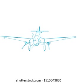 Airplane blueprint. Outline aircraft on isolated background. Vector illustration. Aviation drawing blueprint, plane sketch graphic