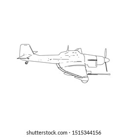 Airplane blueprint. Outline aircraft on isolated background. Vector illustration. Aviation drawing blueprint, plane sketch graphic