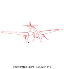 Airplane blueprint. Outline aircraft on isolated background. Vector illustration. Aviation drawing blueprint, plane sketch graphic