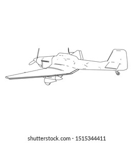 Airplane blueprint. Outline aircraft on isolated background. Vector illustration. Aviation drawing blueprint, plane sketch graphic