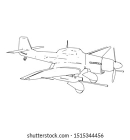 Airplane blueprint. Outline aircraft on isolated background. Vector illustration. Aviation drawing blueprint, plane sketch graphic