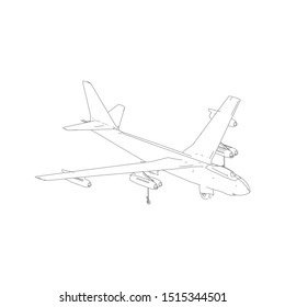 Airplane blueprint. Outline aircraft on isolated background. Vector illustration. Aviation drawing blueprint, plane sketch graphic