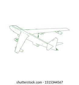 Airplane blueprint. Outline aircraft on isolated background. Vector illustration. Aviation drawing blueprint, plane sketch graphic